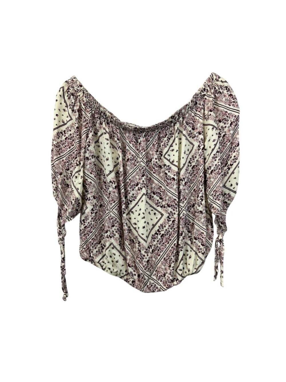 Love Fire Womens Multicolor Floral Crop Top 3/4 Sleeve Off Shoulder Small